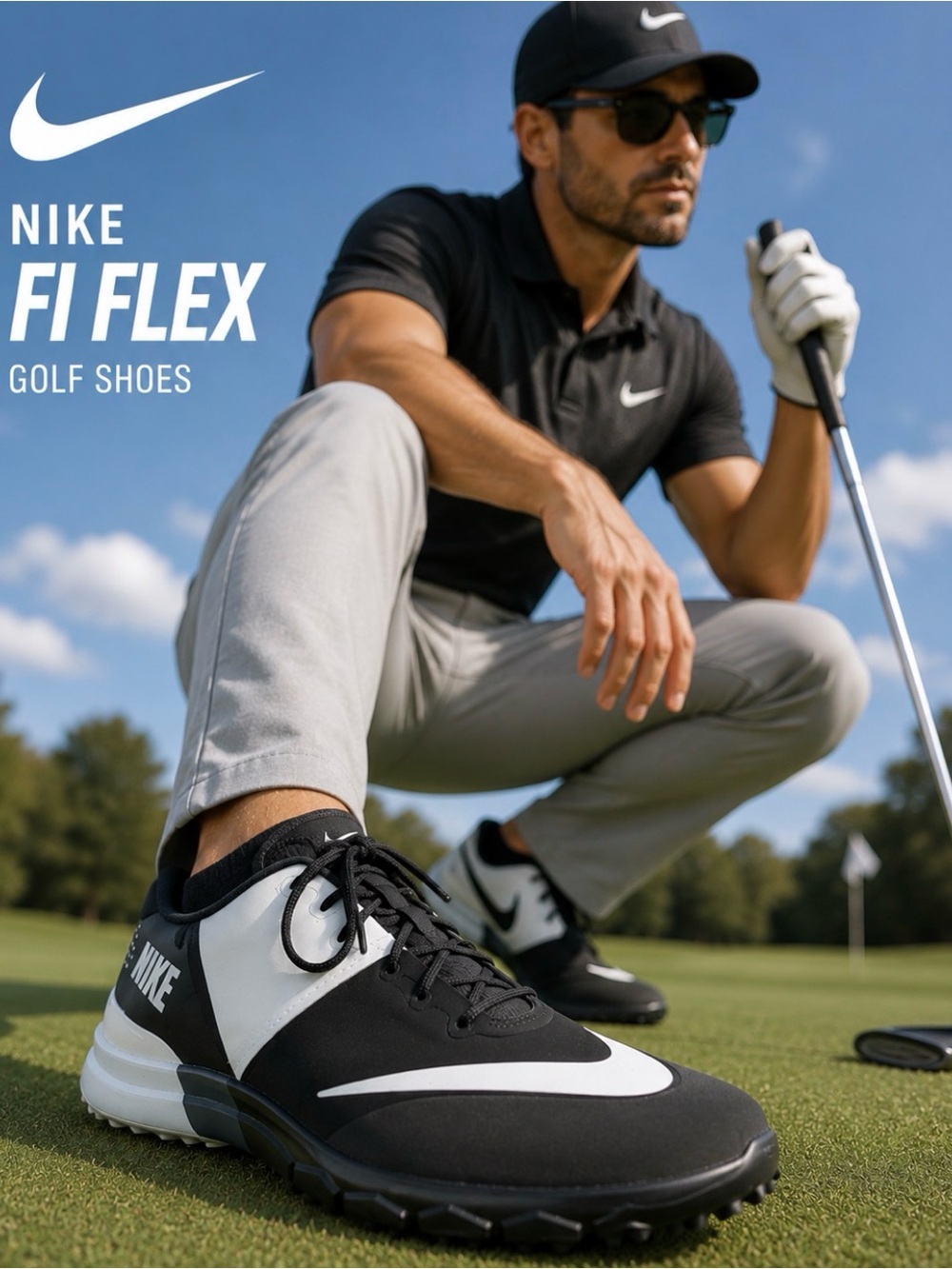 Nike FI Flex Golf Shoes Black White Anthracite Men’s Size 10 Spikeless Golf